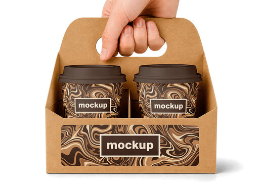Coffee Cup Carrier Handheld Mockup