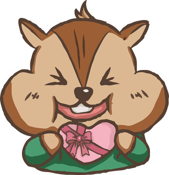 Cute happy chipmunk character holding a heart shaped gift box love and valentine concept illustration vector isolated on white background