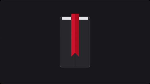 Minimalist book animation with red bookmark ribbon moving up and down 4k reading education