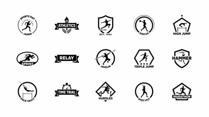 Fototapeta premium Collection of minimalist track with each encapsulated distinct geometric shapes bold typography dynamic silhouettes athletes action icons with icons