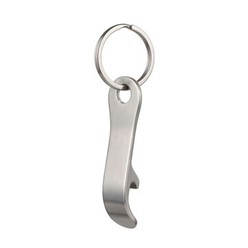 Sleek brushed metal keychain bottle opener on a simple ring