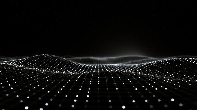 Abstract Glowing Digital Data Particle Wave Landscape