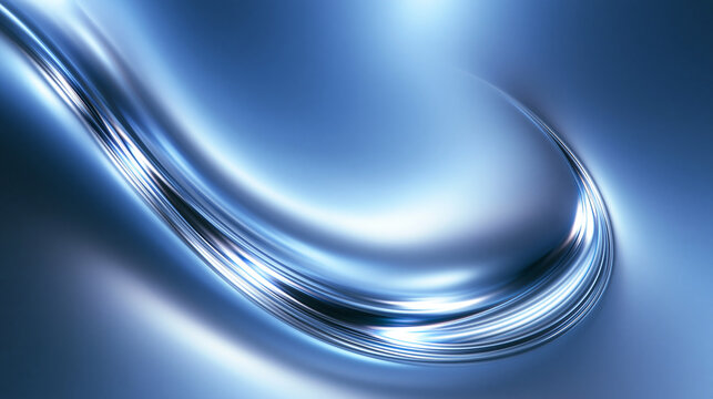 Abstract Blue Metallic Wave Background with Smooth Dynamic Curves