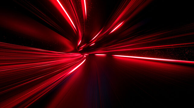 Abstract Red Light Trails Representing High Speed Technology Motion