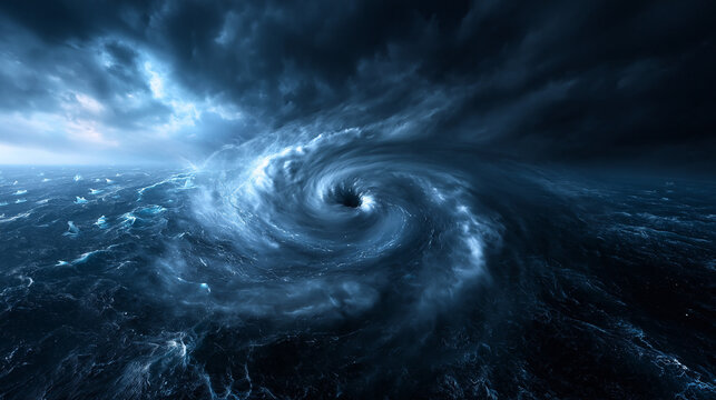 Massive Hurricane Swirling Over Dark Ocean Waters