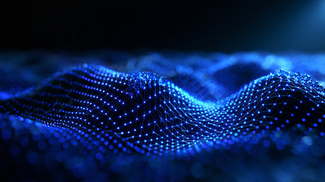 Abstract Digital Data Wave with Glowing Blue Network Particles