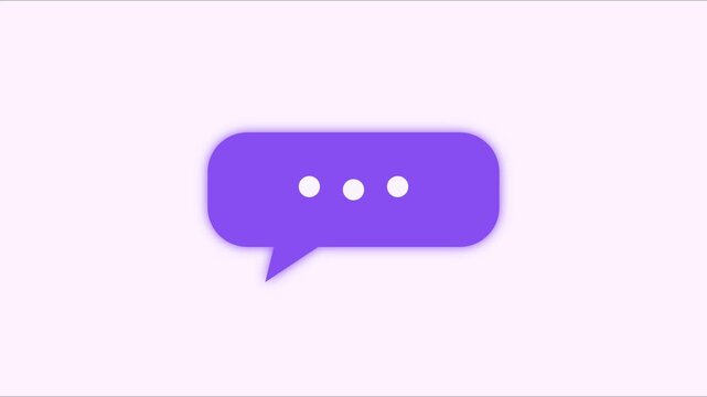 Purple chat bubble animation with typing ellipsis for social media messaging and digital communication interface 4k
