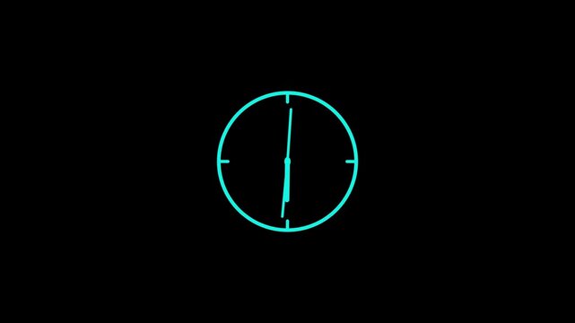 Clock icon flat style black background, 24 hour day fast speed animation.24 hours timer passing and opportunities concept animation.