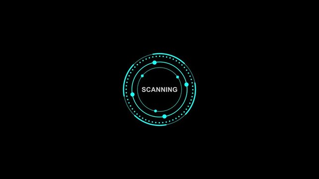 Futuristic hud scanning interface overlay with rotating circular animation on black background with alpha channel. Futuristic HUD scanning concept.