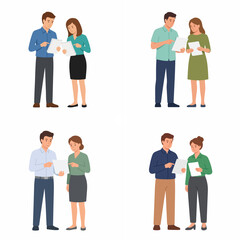 Fototapeta premium Flat vector illustrations of professional business colleagues discussing documents and project reports together.