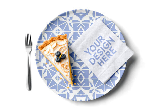 Paper Napkin Dessert Plate Mockup