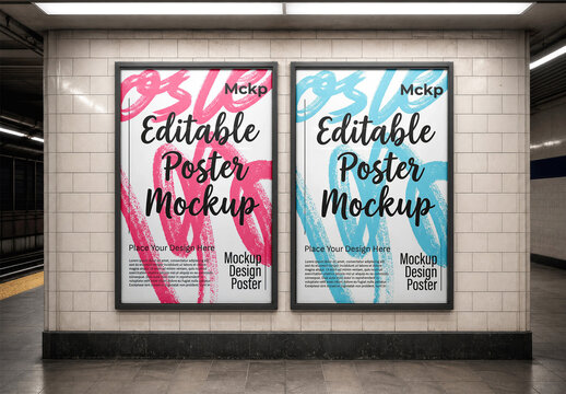 Poster Frames Subway Station Mockup