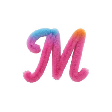 Letter m made of colorful fluffy fur texture