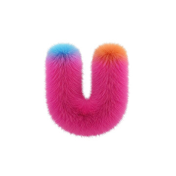 Furry letter u with pink blue and orange gradient texture