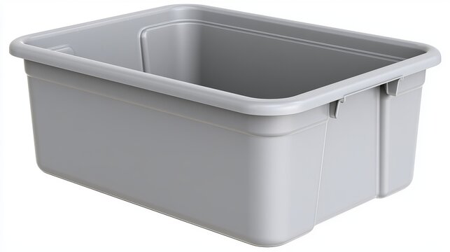 Empty gray plastic storage container isolated on white background