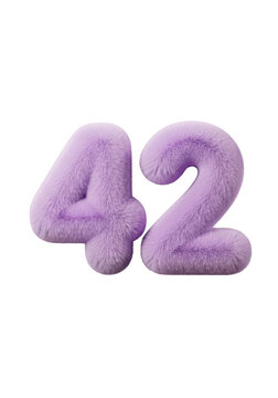 Fluffy purple number forty two made of soft wool texture