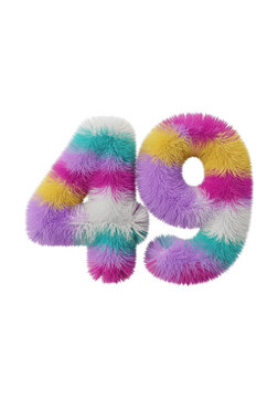 Colorful Fluffy Number 49 3D Furry Font PNG Isolated on Transparent Background
