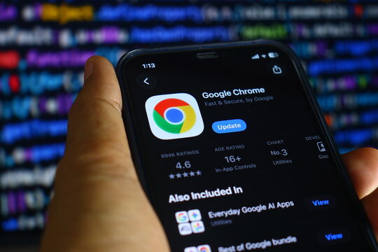 Google Chrome official internet web browser and digital network navigation software application corporate brand identity. This fast technology program provides secure global web surfing.