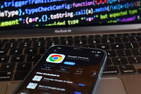 Google Chrome official internet web browser and digital network navigation software application corporate brand identity. This fast technology program provides secure global web surfing.