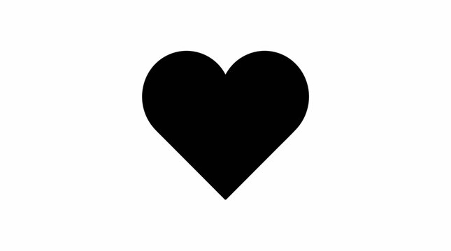 Minimalist black heart shape silhouette centered against solid white background representing pure romance love symbolism with simple romantic symbolism