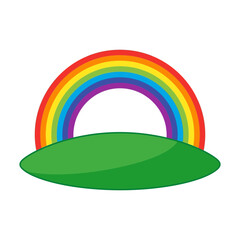 Obraz premium Colorful Rainbow Arched Over A Vibrant Green Grassy Landscape Illustration