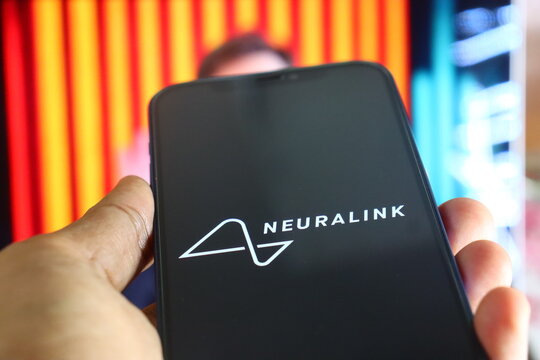 Neuralink official neurotechnology company and implantable brain-computer interface corporate brand identity. This American firm develops neural implant devices.