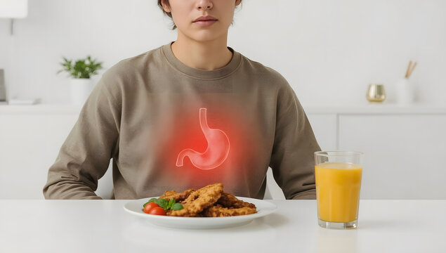 Heartburn and indigestion after greasy meal