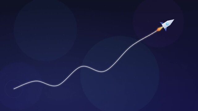 Rocket flying upwards leaving a wavy line graph trail