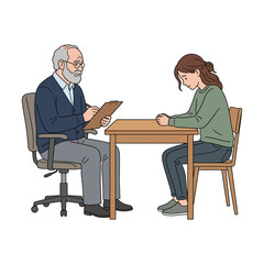 Fototapeta premium Mature Psychologist Conducting a Therapy Session with a Sad Young Woman Sitting at a Table