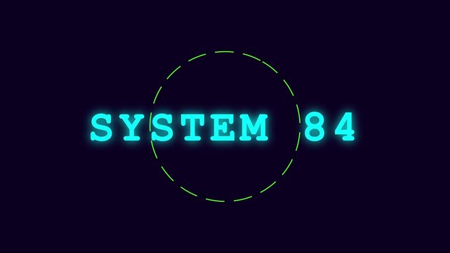 System 84 neon digital interface with glowing circular hud for futuristic technology and cyberpunk motion projects animation 4k