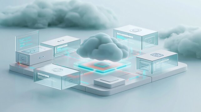 Futuristic cloud computing concept with digital network elements and glowing technology