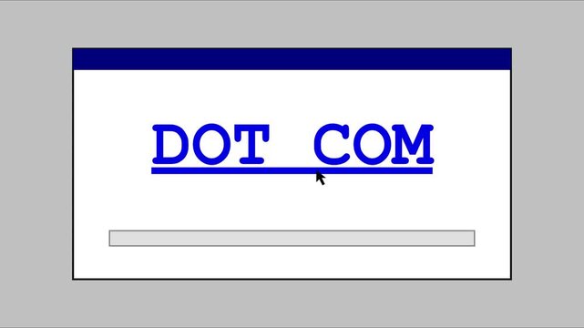 Retro dot com website interface animation with mouse cursor clicking link for internet business and digital technology concepts 4k