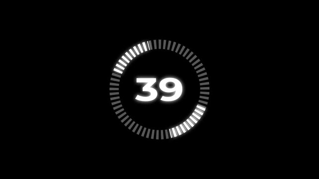 UHD circle with 0 to 100 countdown.countdown timer animation, from 0 to 100 seconds on transparent background.