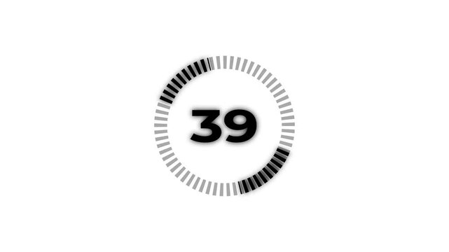 countdown timer animation, from 0 to 100 seconds on transparent background. Animated of circle loading icon .