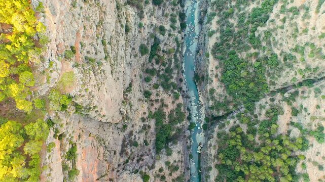 Tazi Canyon aerial drone view revealing dramatic cliffs and breathtaking natural scenery in Manavgat, Antalya, Turkey.