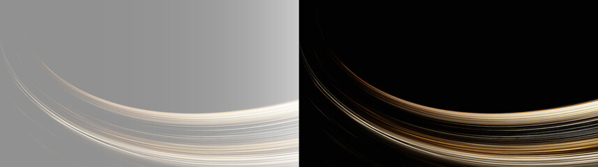 Abstract glowing dark gold orbital arc on transparent grey black background, luxury light stream overlay. Minimalist dark bronze horizon backdrop, elegant corporate VIP presentation slide template PNG © Creative Lab