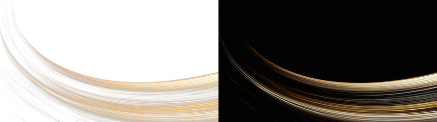 Abstract glowing dark gold orbital arc on white and black background, luxury light stream overlay. Minimalist dark bronze horizon backdrop, elegant corporate VIP presentation slide template PNG © Creative Lab