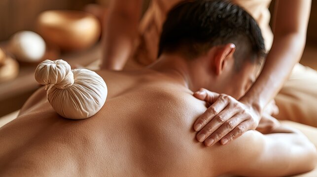 Relaxation massage therapy with hot stones, a wellness treatment for stress relief and muscle tension