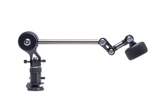 Professional compact clamp light with adjustable positioning arm providing precise lighting for photography and filmmaking Isolated on transparent background PNG