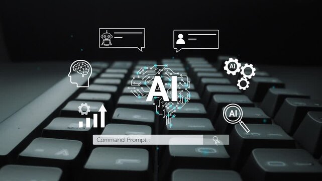 Futuristic Concept of Artificial Intelligence with Computer Keyboard and Visual Icons Representing Technology and Innovation in Digital Communication. Entropy.
