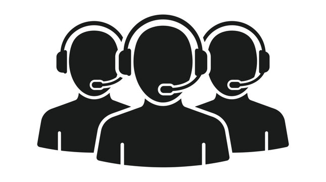 Professional customer service team wearing headsets represented by simple black silhouette icons on white background