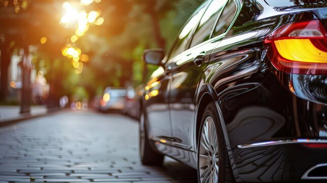 Luxury White SUV at Sunset, Modern Premium Car Parking Scene