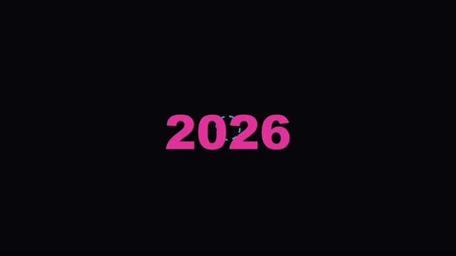 2026 new year countdown motion with minimalist pink typography on animation 4k black background, motion typography