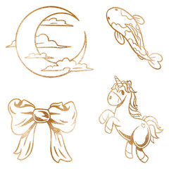 Naklejka premium Shimmering golden cute sticker collection design resource