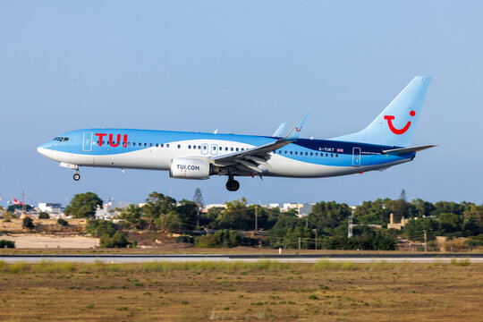Luqa, Malta - August 6, 2026: TUI Airways Boeing 737-8JP (REG: G-TUKT) recently acquired from Norwegian Air Shuttle (REG: SE-RRT).