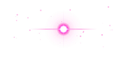 A bright pink glowing planet with a flat ring system and scattered small circular particles on a solid black background space © Defendar13