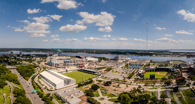  Downtown Jacksonville Florida Skyline with EverBank Stadium, Aerial Drone Photo&rdquo;