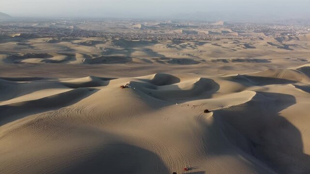 Aerial view of dune buggy safari adventure in huacachina desert