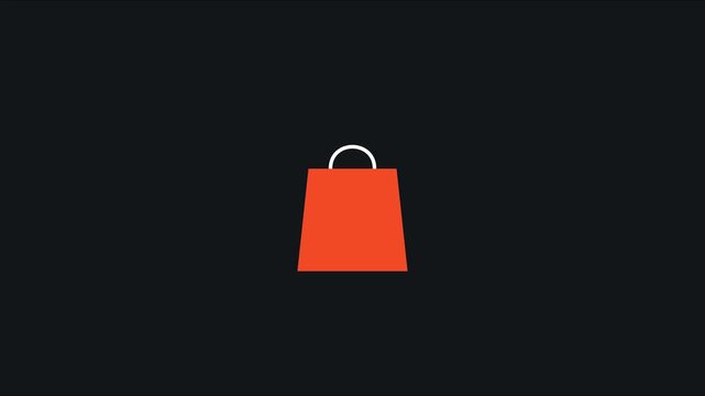 Minimalist orange shopping bag animation on dark 4k background, for e-commerce and, retail marketing online store