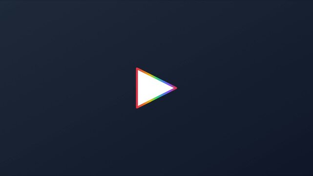 Minimalist play button with rainbow gradient border and loading animation on dark 4k background, media player